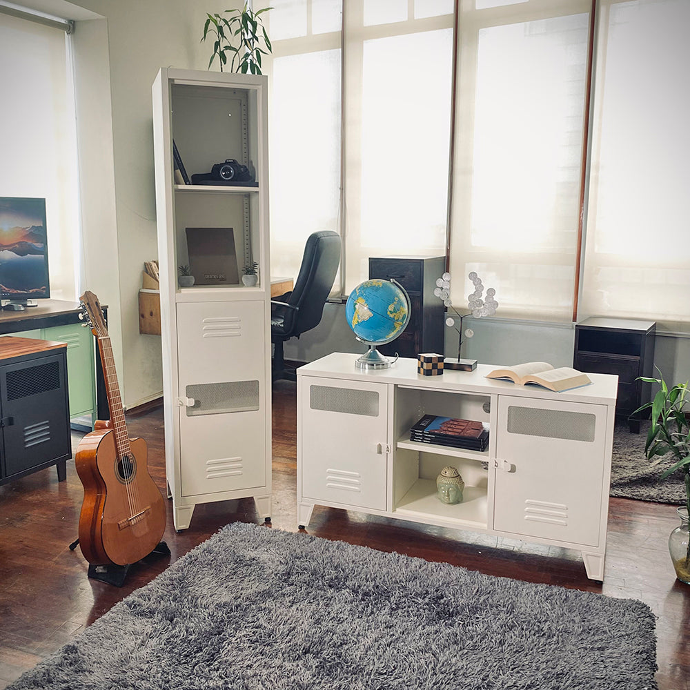 COMBO 10: Mesa de TV Lite Rock Blanco Mate + Estante Lite Rock Blanco Mate