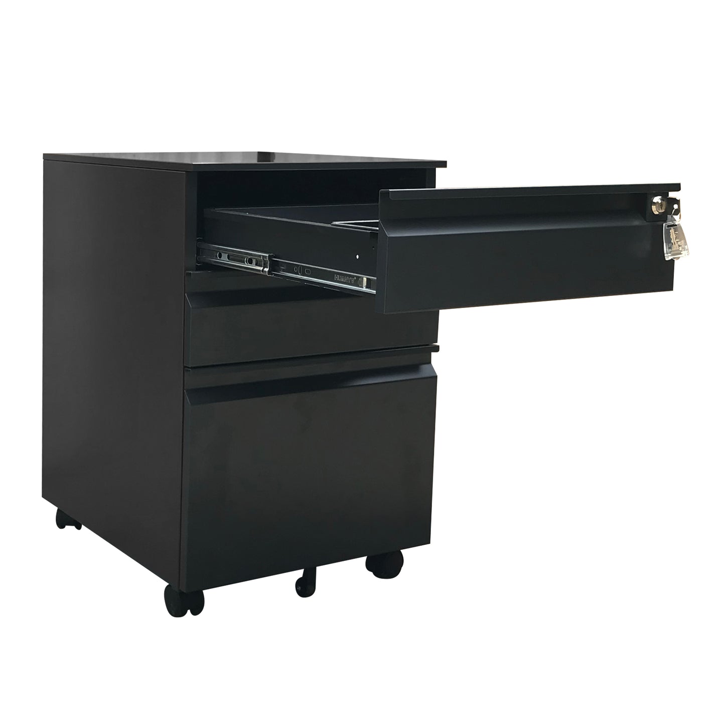 Cajonera Pedestal Con Ruedas Negro Mate