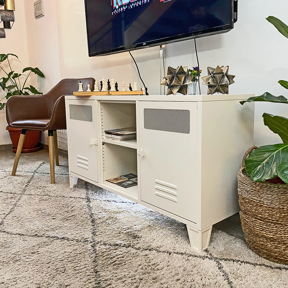 COMBO 10: Mesa de TV Lite Rock Blanco Mate + Estante Lite Rock Blanco Mate