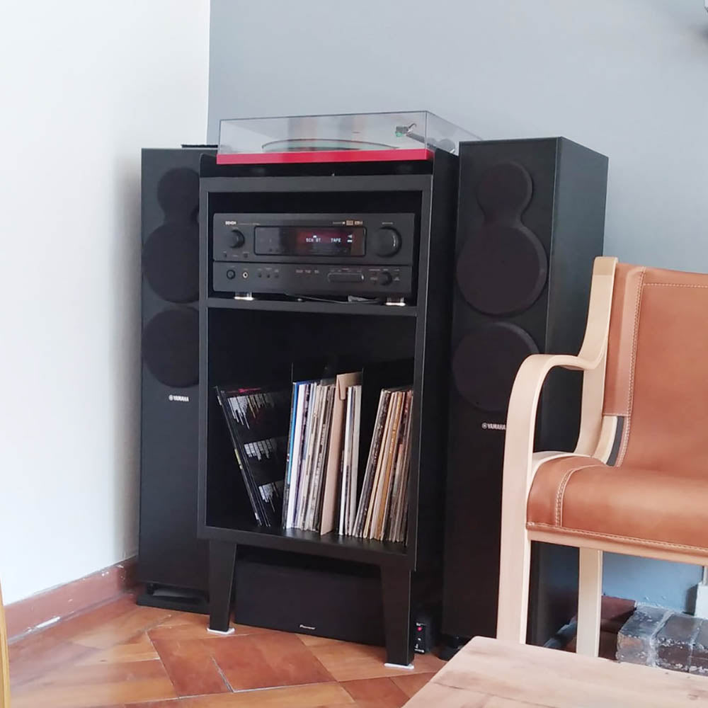 Mueble Para Tornamesa Y Vinilos Caser 3 Niveles - Audio Mix Color Negro